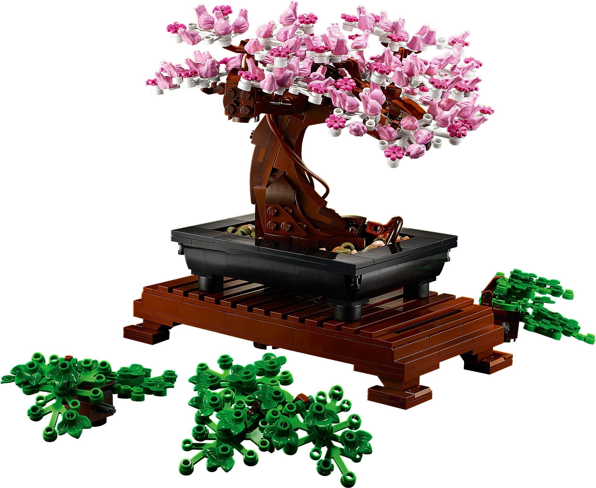LEGO Botanicals Bonsaï 10281 - version cerisier rose avec feuilles vertes à côté